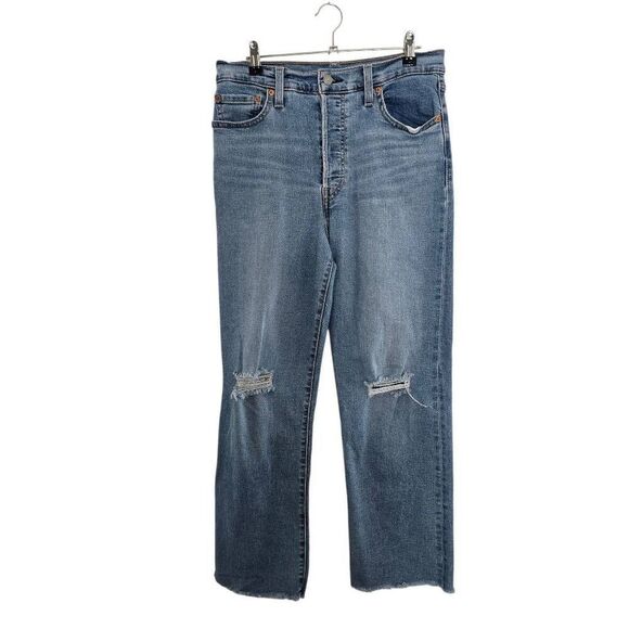 Levi's Ribcage Ankle Jeans Women's 29 Blue Denim Distressed Button Fly Straight - Picture 1 of 7
